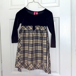 Girls black suede plaid dress